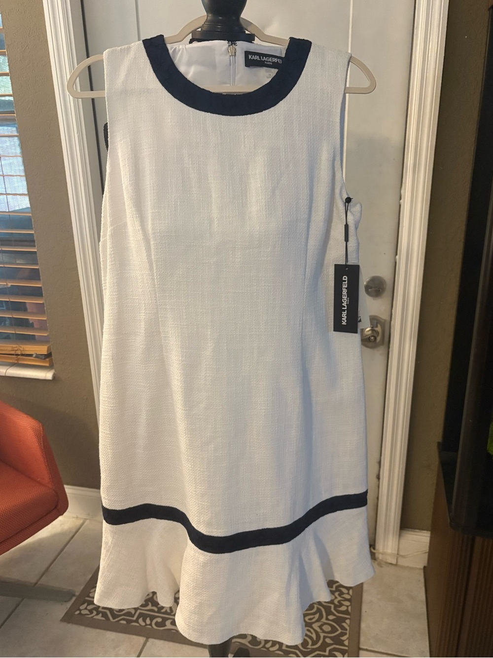 Karl Lagerfeld White Dress with Navy Trim size 14